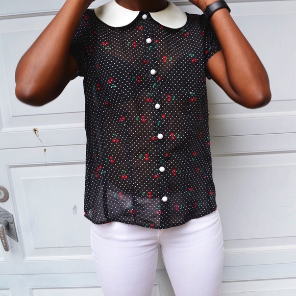 Tops - 🍒 Vintage Cherry Print Peter Pan Blouse🍒 (SOLD)